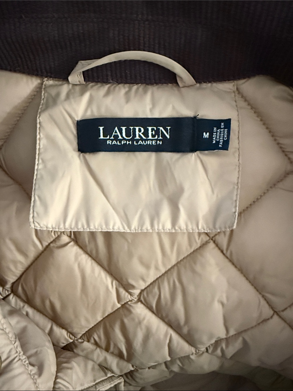 Lauren Ralph Lauren Twill Trim Diamond Quilted Barn Jacket Size M Birch Tan - Picture 8 of 10